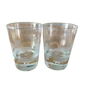 Baileys Set Of 2 Embossed Etched Frosted Lowball Glasses With Glitter Design
